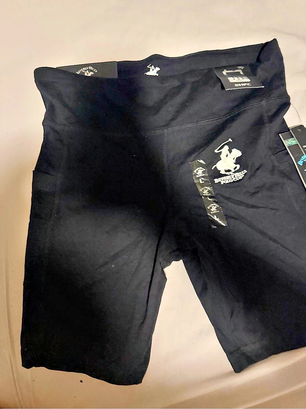 Beverly Hills Polo Club Stretch Cotton High Waist Biker Shorts Black Large